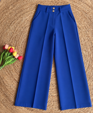 Pantalon de vestir con botones azul pavo