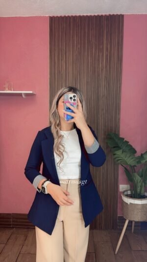 Blazer Manga Rayada Azul Marino