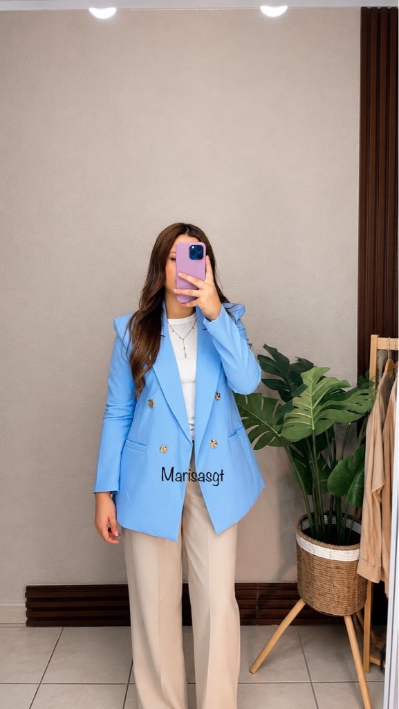 Blazer Boton Zucarita Celeste