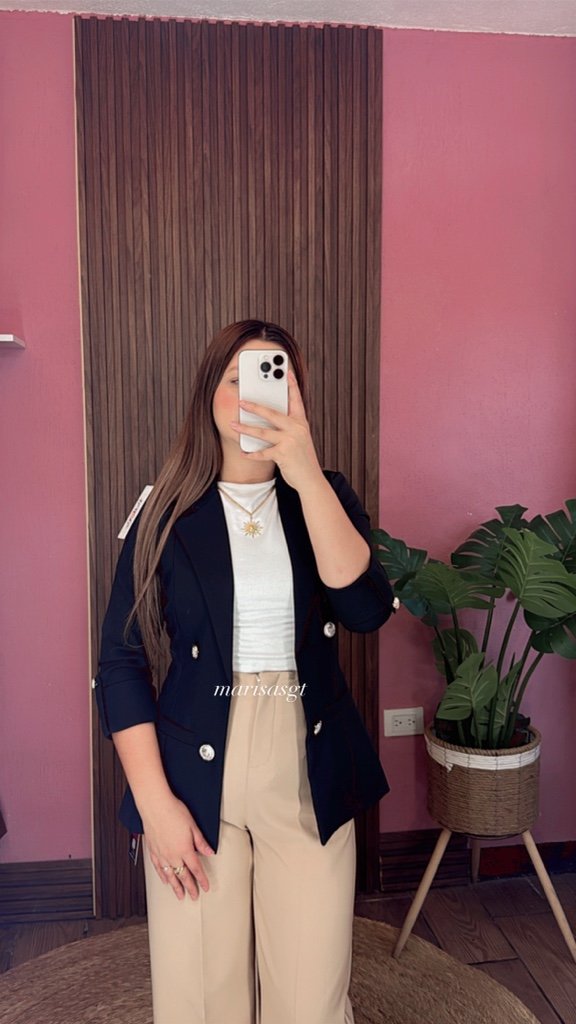 Blazer Manga 3/4 sin forro Negro