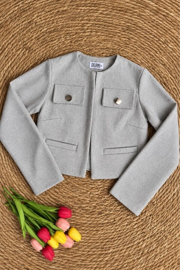 Chaqueta Corta de Paño Gris Claro