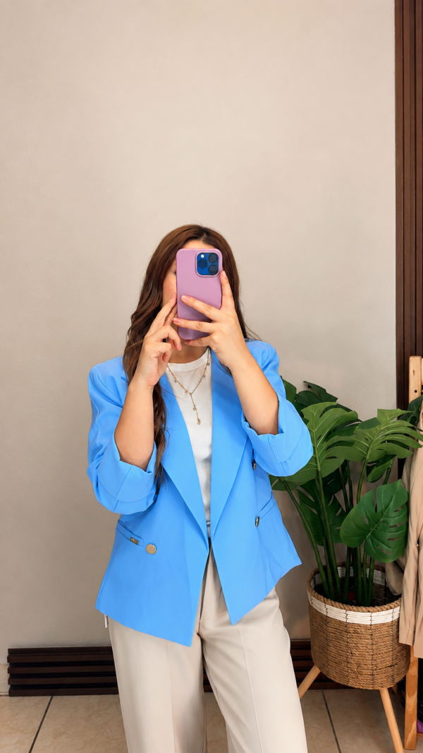 Blazer Manga 3/4 con Forro celeste