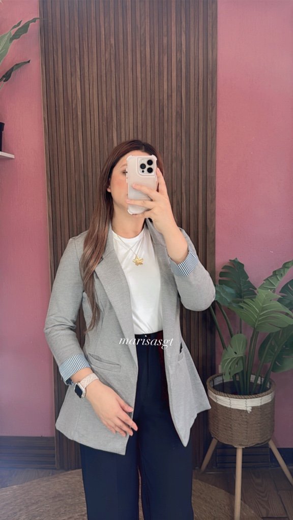Blazer Manga Rayada Gris Perla