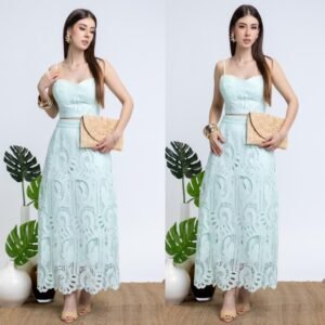 Blusa y Falda en Tela Crochet Verde Menta