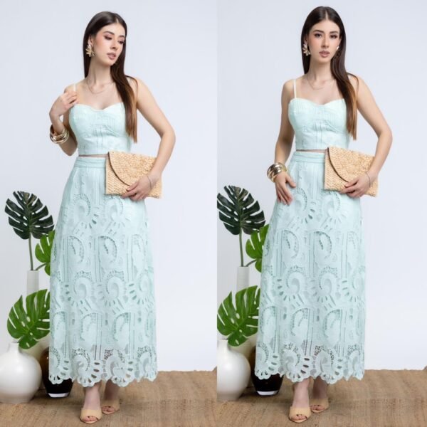 Blusa y Falda en Tela Crochet Verde Menta