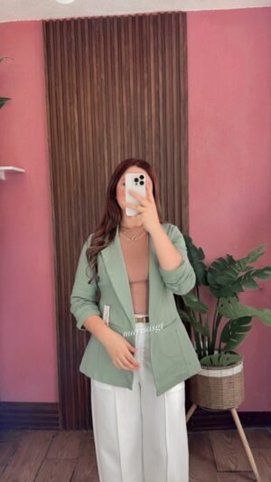 Blazer Manga Plisada Verde Menta