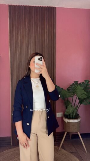 Blazer Manga 3/4 sin Forro Azul Marino