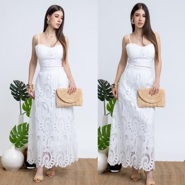 Conjunto Falda y Blusa de Crochet Blanco