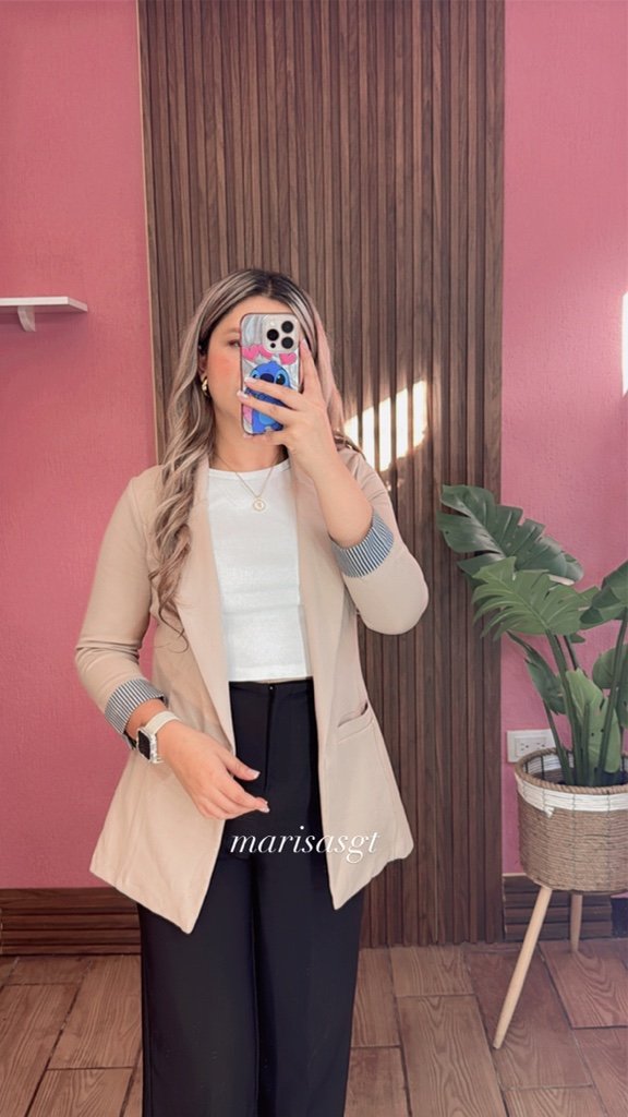 Blazer Manga Rayada Beige