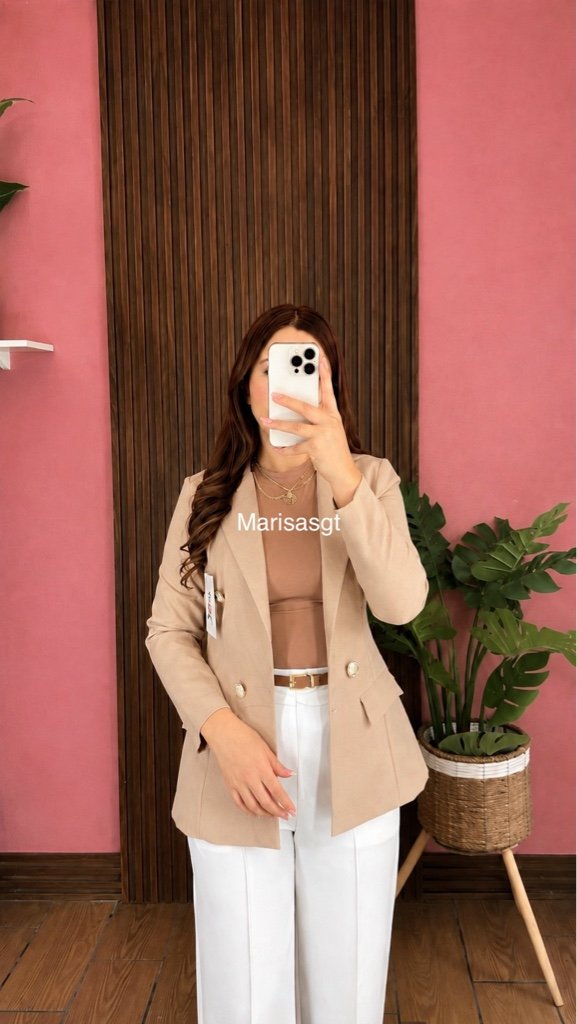 Blazer sin Forro Manga Normal Beige
