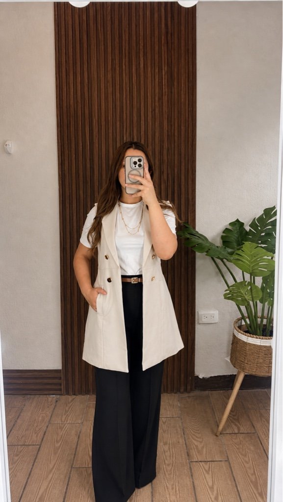 Chaleco Mh Largo con Forro Beige