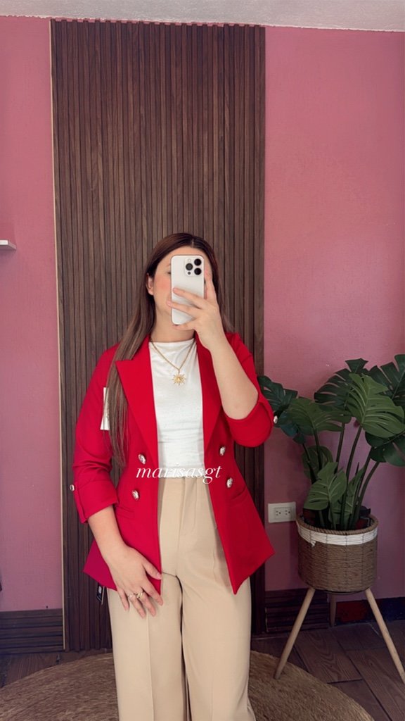 Blazer Manga 3/4 sin forro Rojo