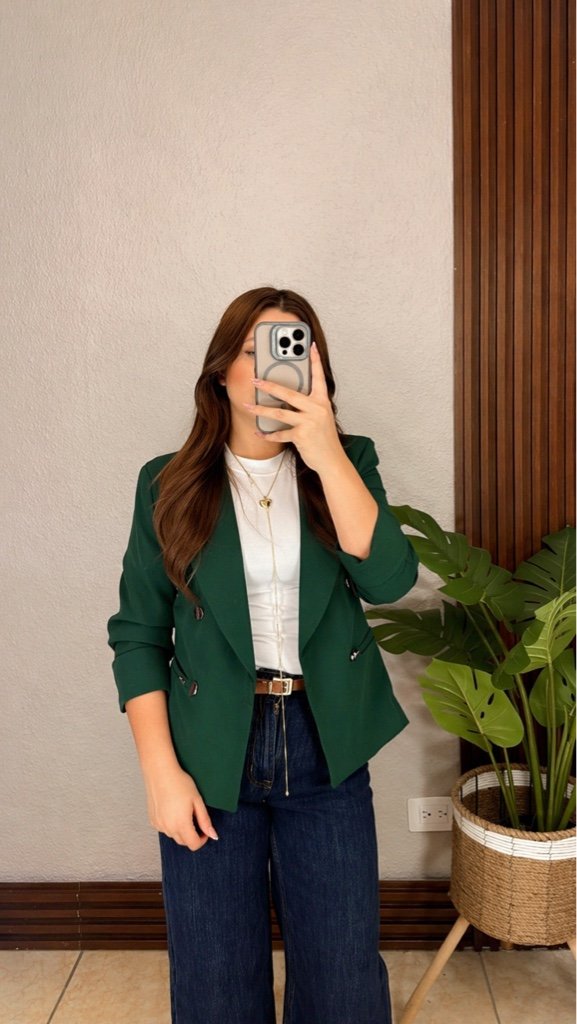 Blazer Manga 3/4 con Forro Verde Botella