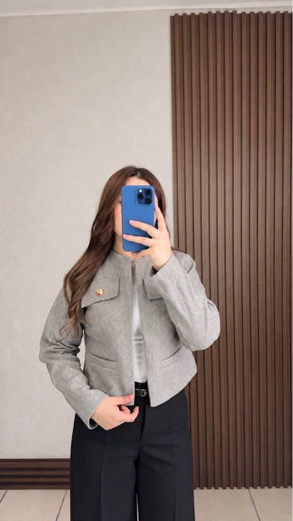 Chaqueta Corta de Paño Gris Arena
